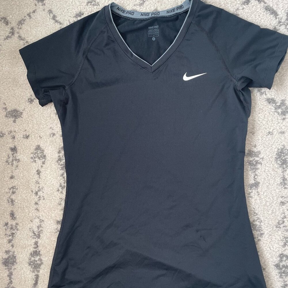 Nike Women's Pro Black V Neck T-Shirt